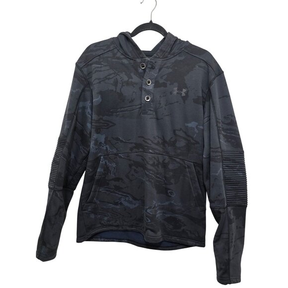 Under Armour Men's Black Camo Pullover Hoodie Ribbed Sleeves & Kangaroo Pocket S - Picture 1 of 11